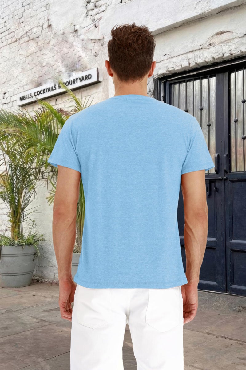 PEGENO Men's Fashion Casual Front Placket Short/Long Sleeve Henley T-Shirts Cotton Shirts (US Large, A11 Light Blue) - Image 3